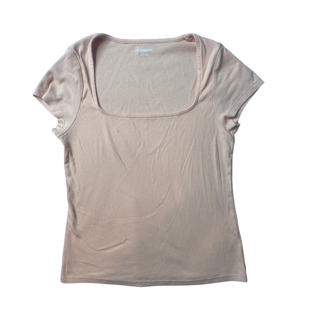 Old Navy Top Womens L Peach Blossom Petal SS Square Neck Ribbed Knit 567558-12